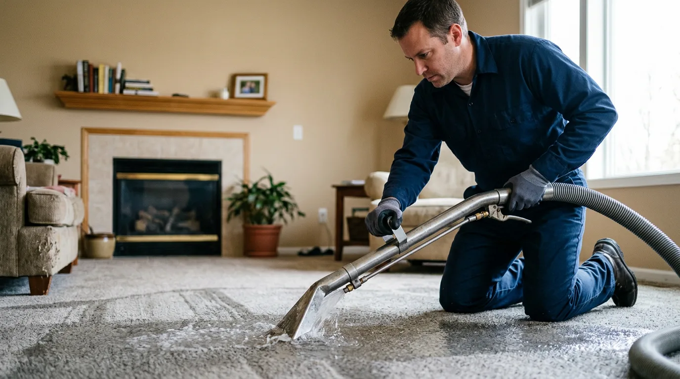 Water damage restoration technician working near Wing, ND